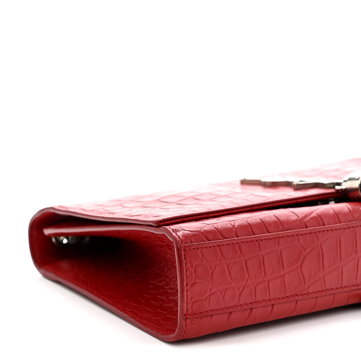 Saint Laurent Calfskin Crocodile Embossed Medium Classic Monogram Kate Tassel Satchel New Red 8 of 9