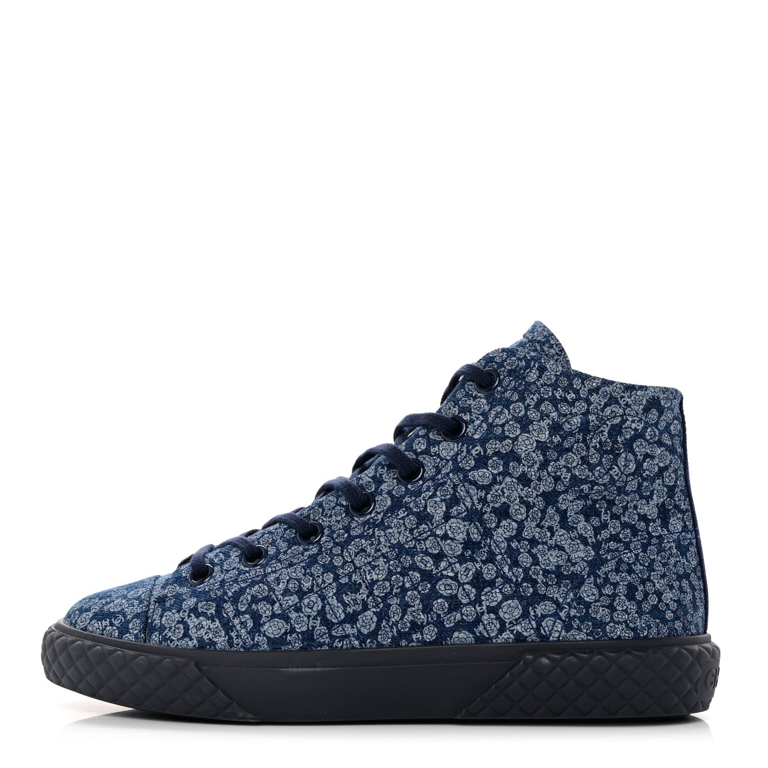 Chanel Printed Denim Quilted High Top Sneakers 39.5 Dark Blue 1 of 9
