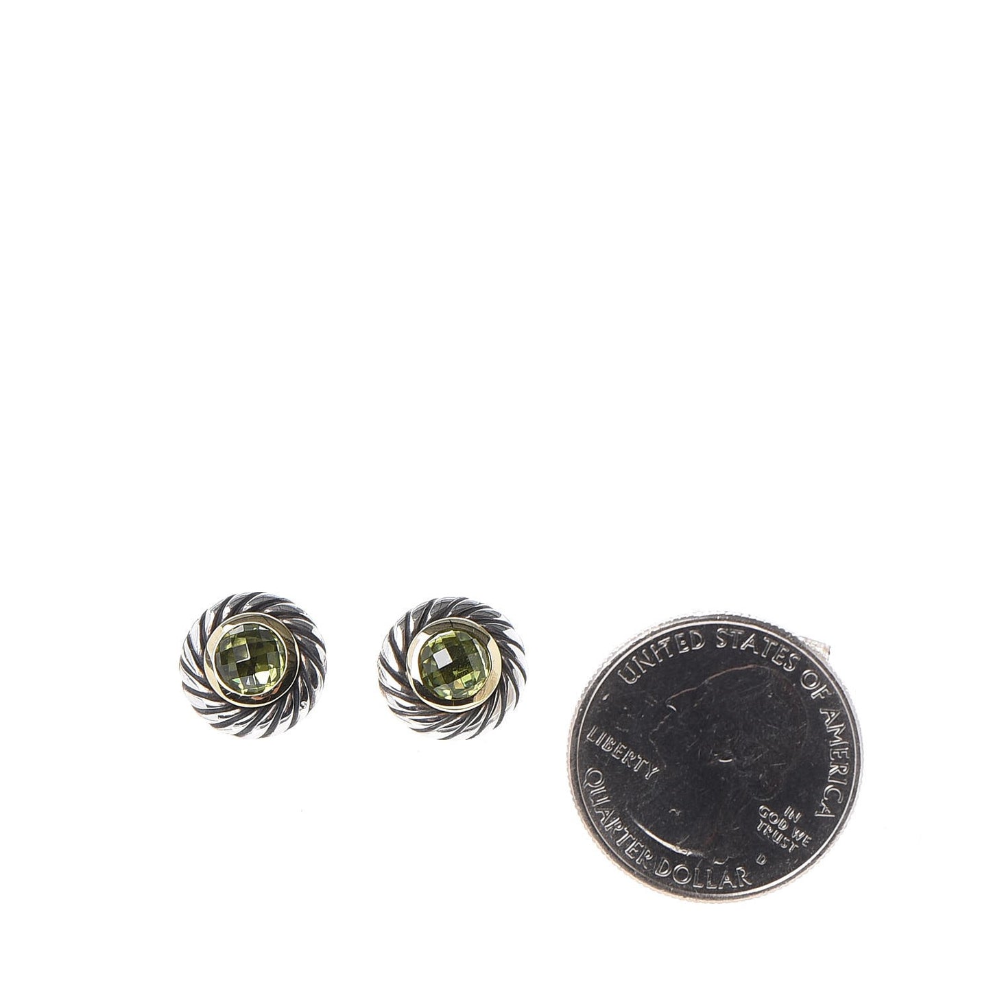 Sterling Silver 18K Yellow Gold Peridot 6mm Cookie Cable Earrings