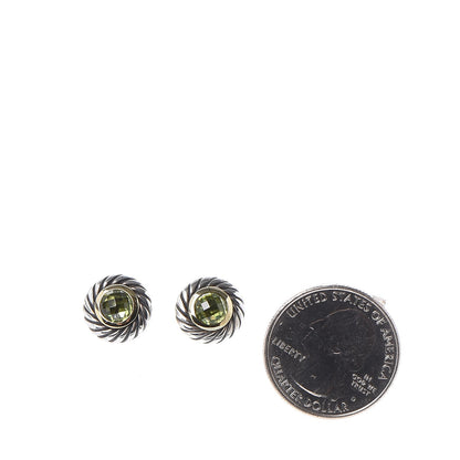 David Yurman Sterling Silver 18K Yellow Gold Peridot 6mm Cookie Cable Earrings 2 of 6