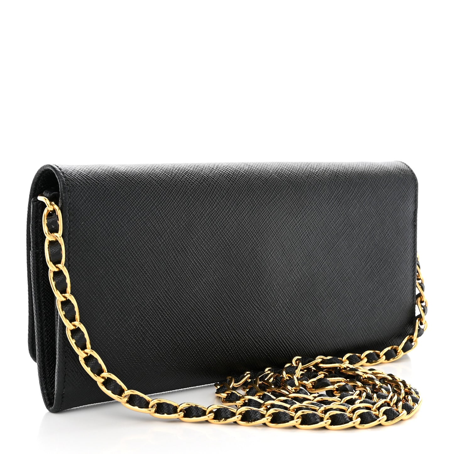 Saffiano Metal Oro Chain Wallet Black