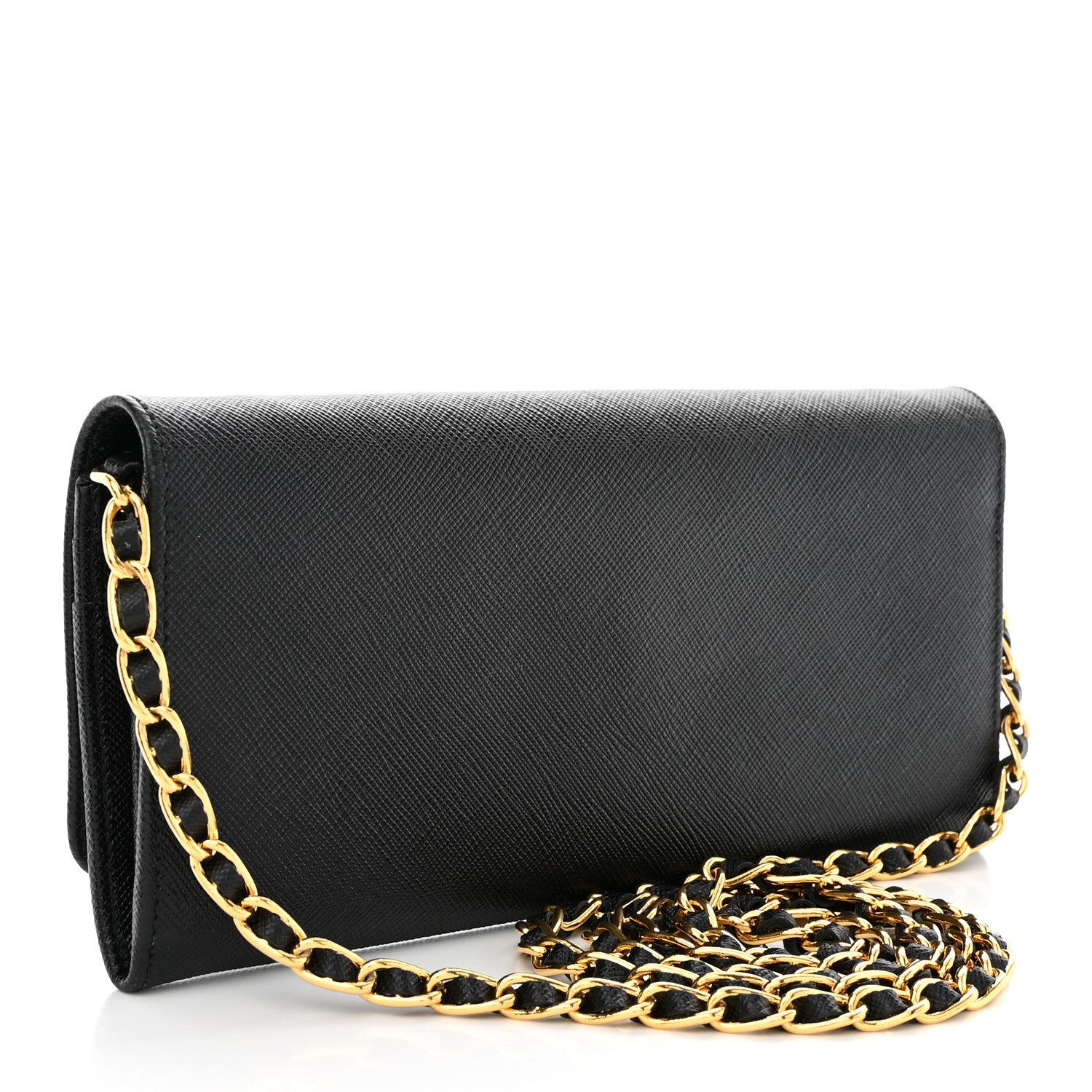 Prada Saffiano Metal Oro Chain Wallet Black 2 of 11