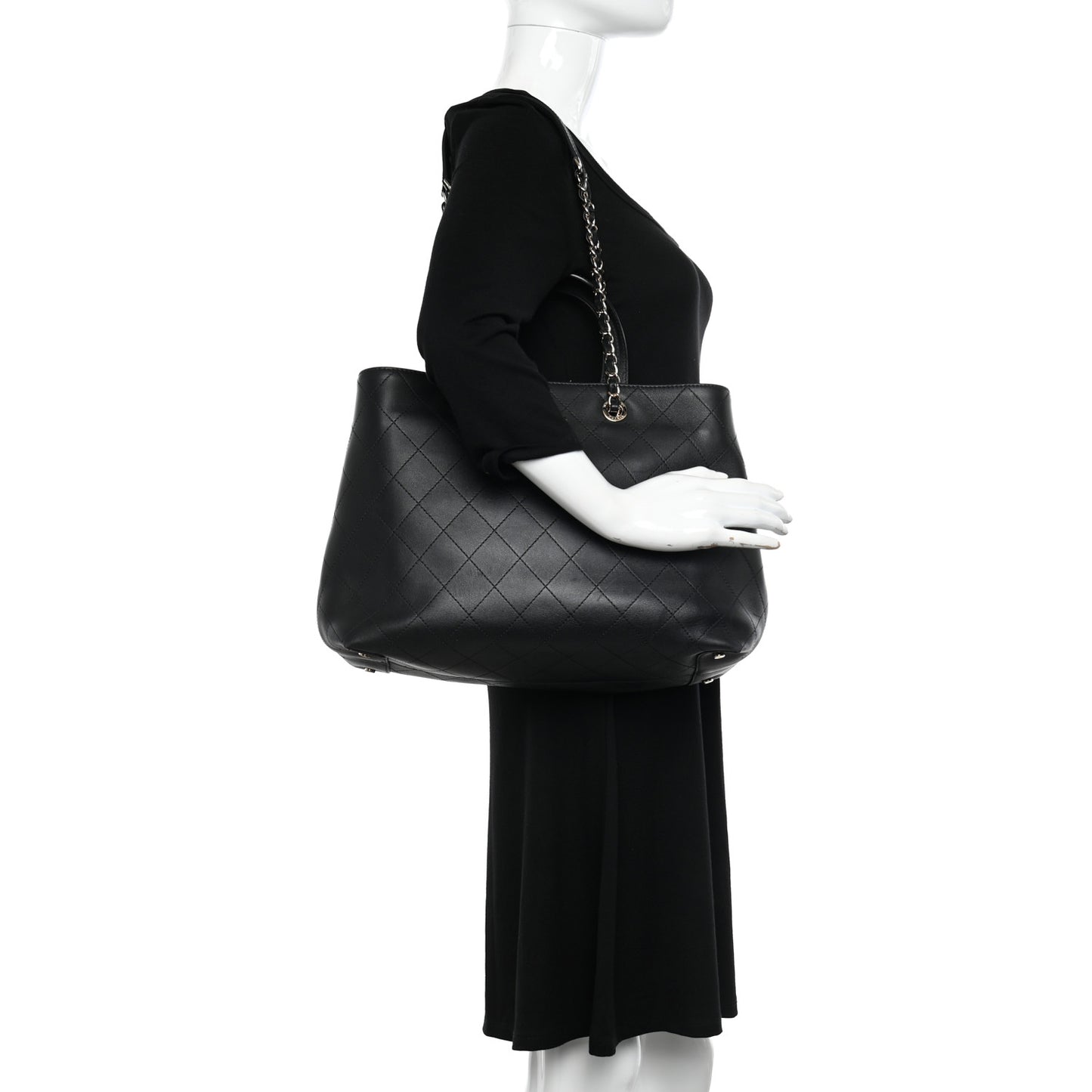 Calfskin Large Serial Shopper Tote Black