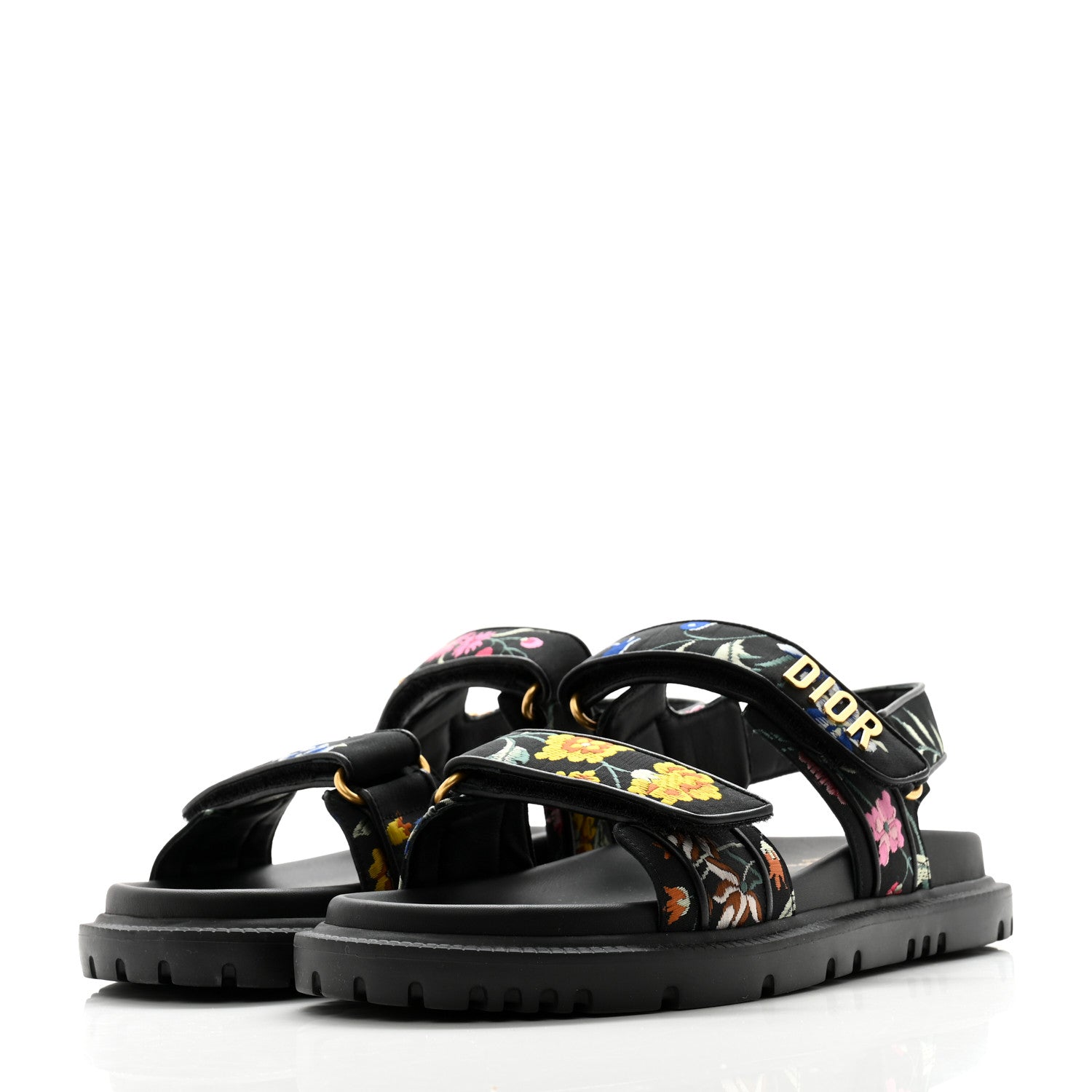 Christian Dior Technical Fabric Petites Fleurs Print Dioract Sandals 39.5 Black Multicolor 3 of 10