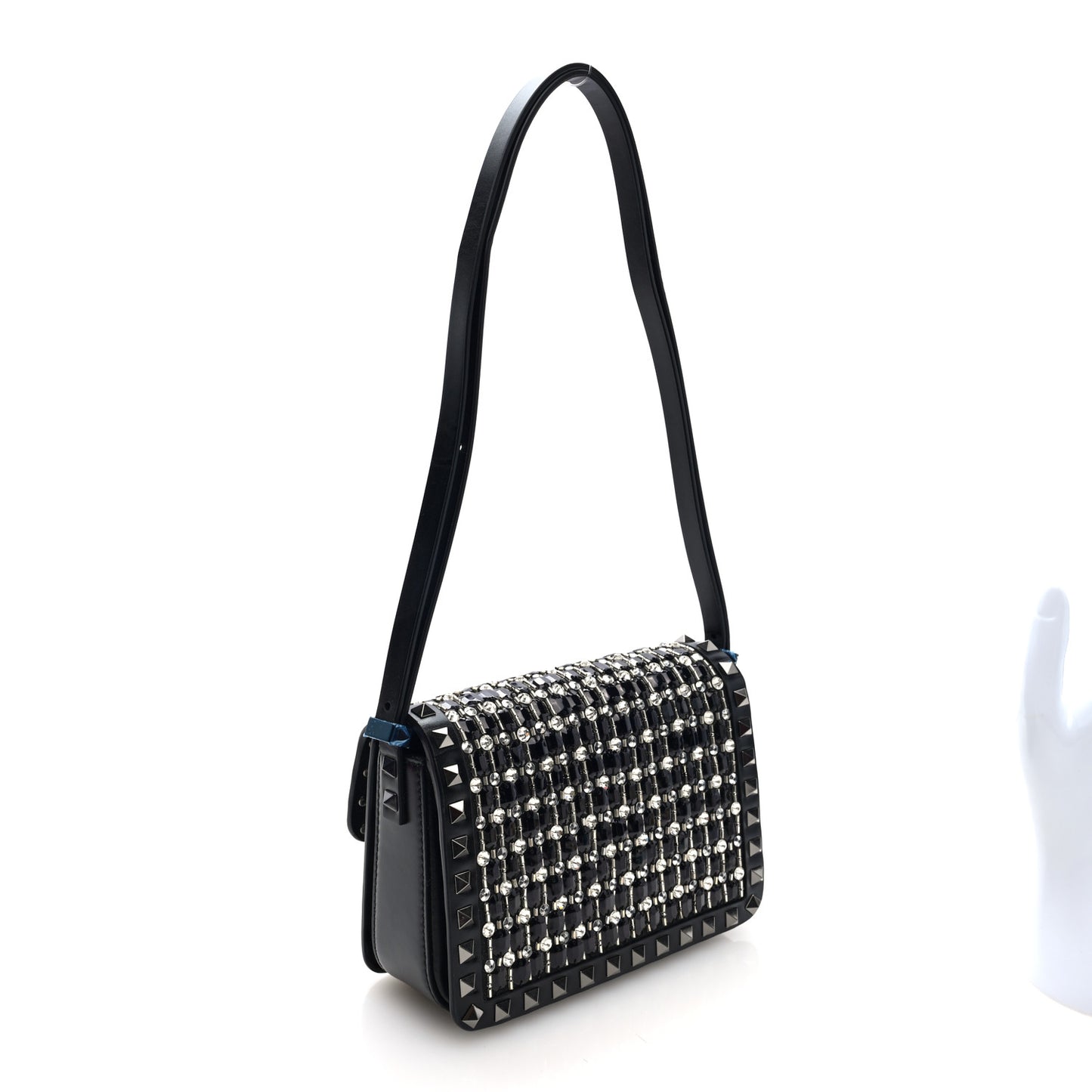 Rhinestone Small Rockstud Shoulder Bag Black
