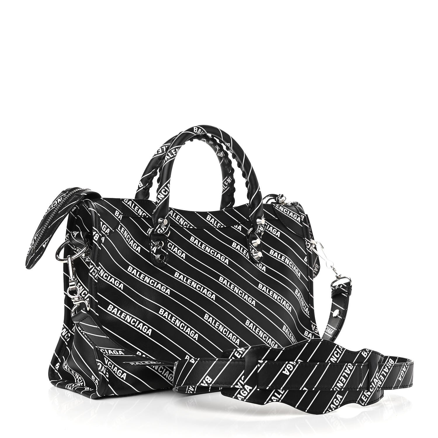 Balenciaga Veau Allover Logo Classic Silver Hardware S City Black White 3 of 10