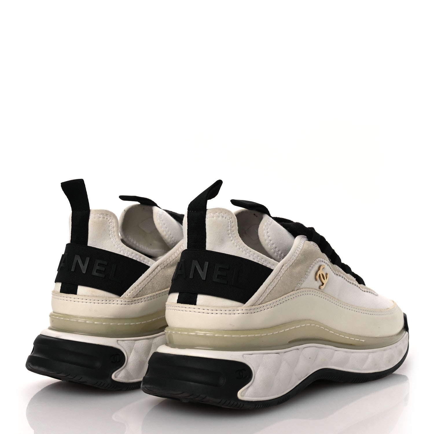Chanel Velvet Calfskin Mixed Fibers CC Sneakers 40 Ivory Black 5 of 15