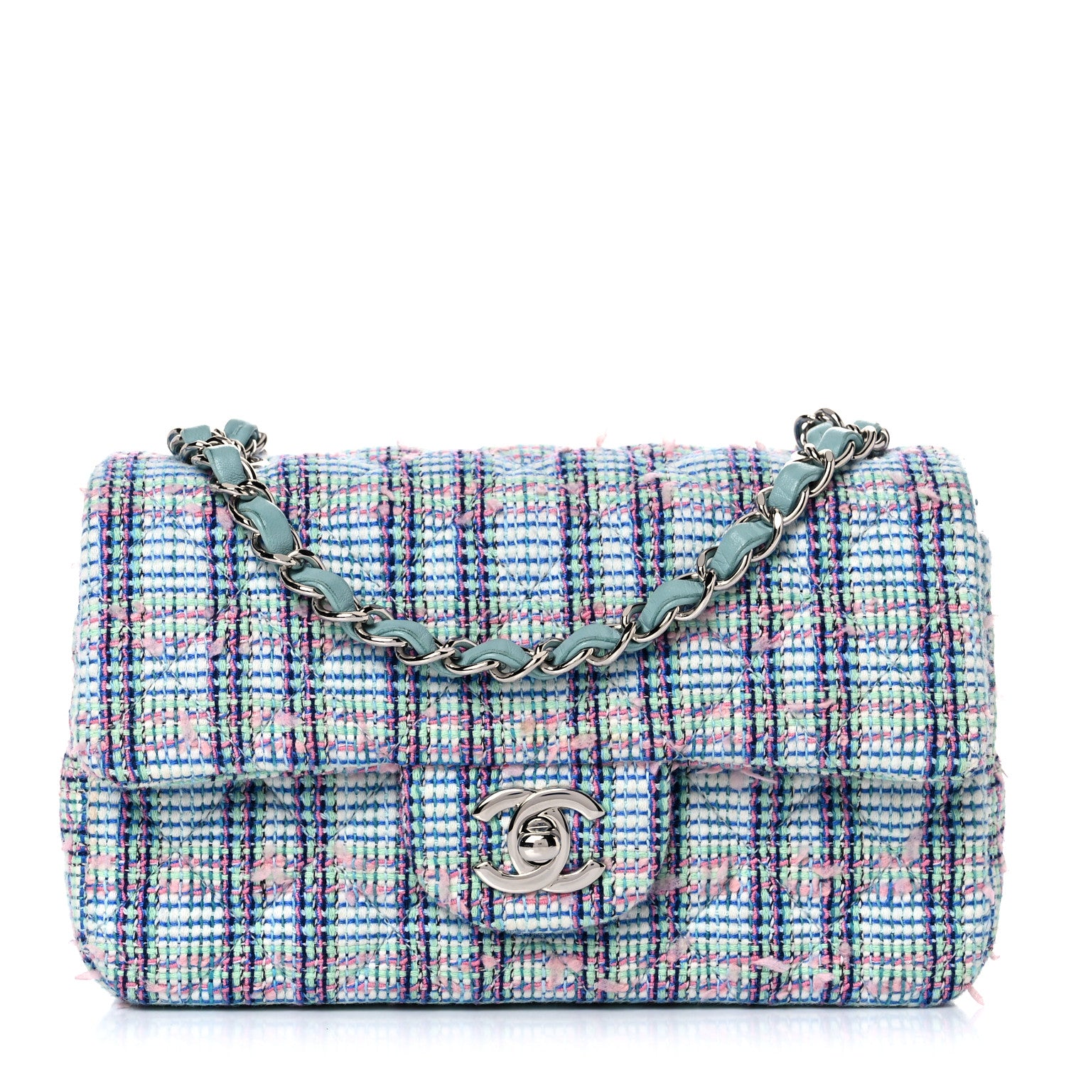Chanel Tweed Quilted Mini Rectangular Flap Blue 1 of 9