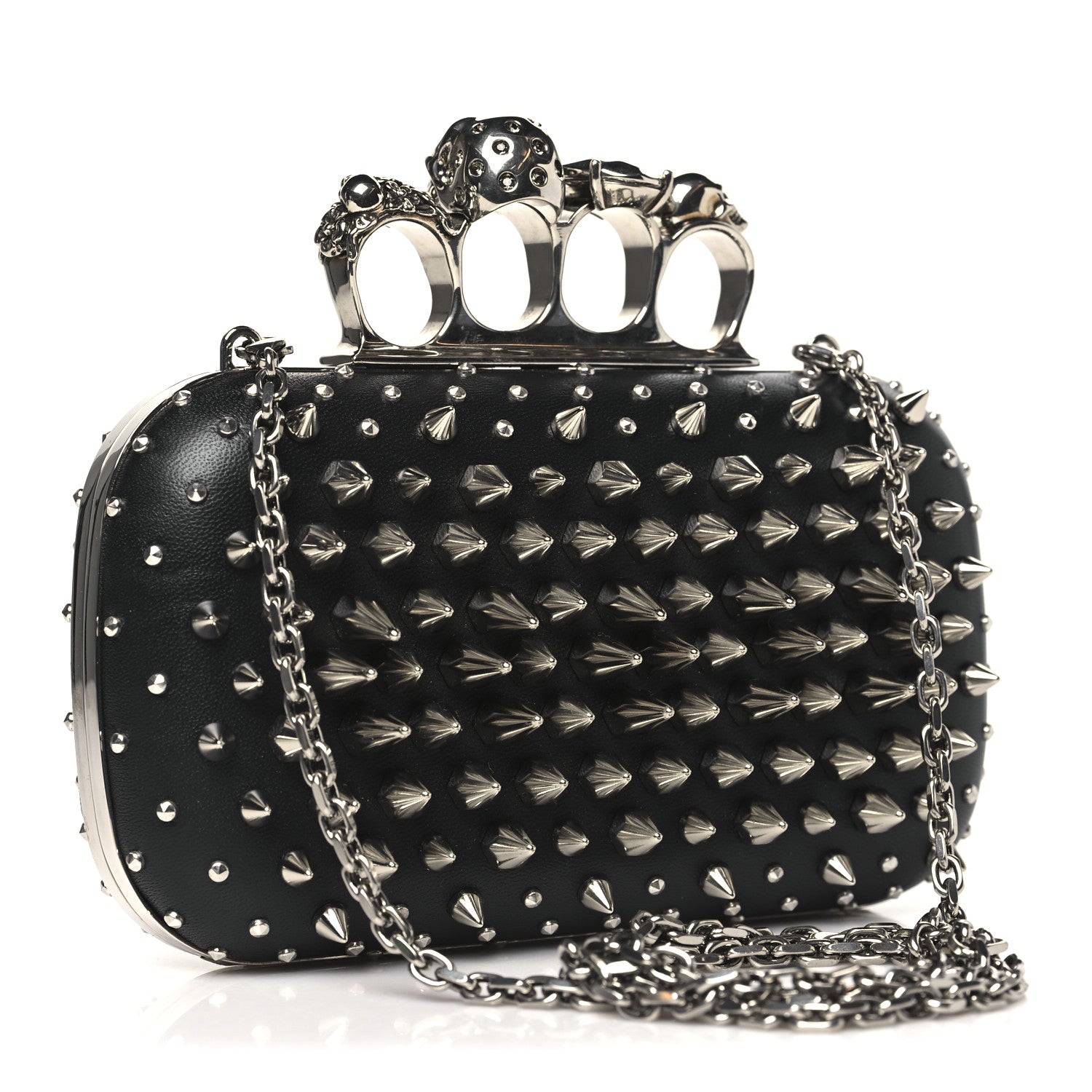 Alexander McQueen Calfskin Spike Studded Knuckle Box Clutch Black 3 of 10