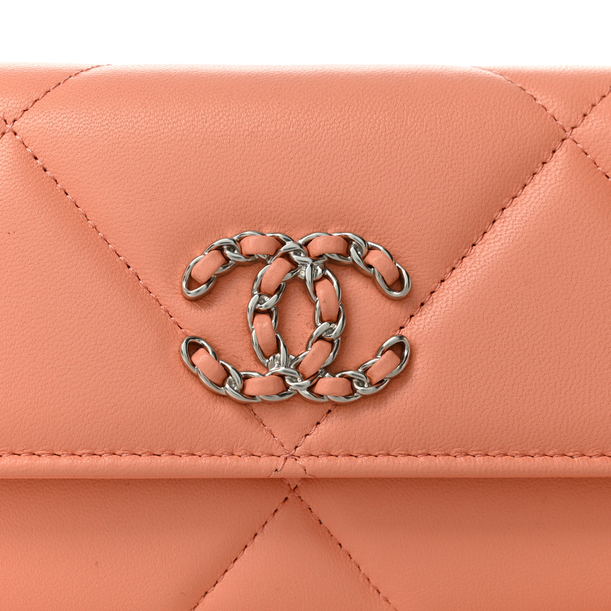 Lambskin Quilted Chanel 19 Flap Wallet Orange