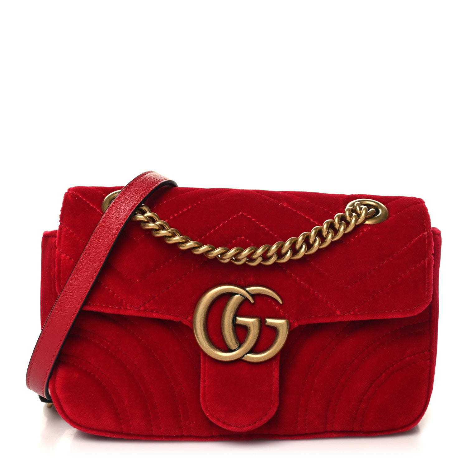 Gucci Velvet Matelasse Mini GG Marmont Shoulder Bag Hibiscus Red 1 of 11