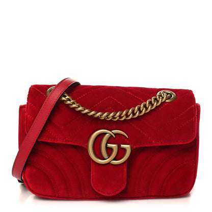Gucci Velvet Matelasse Mini GG Marmont Shoulder Bag Hibiscus Red 1 of 11