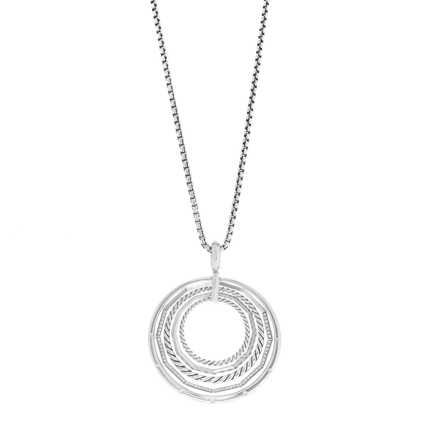 Sterling Silver Diamond Large Stax Pendant Necklace