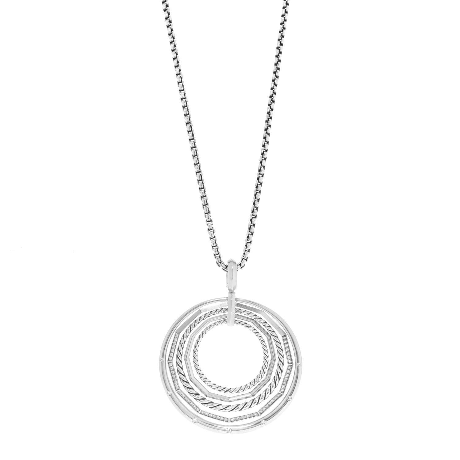 David Yurman Sterling Silver Diamond Large Stax Pendant Necklace 1 of 6