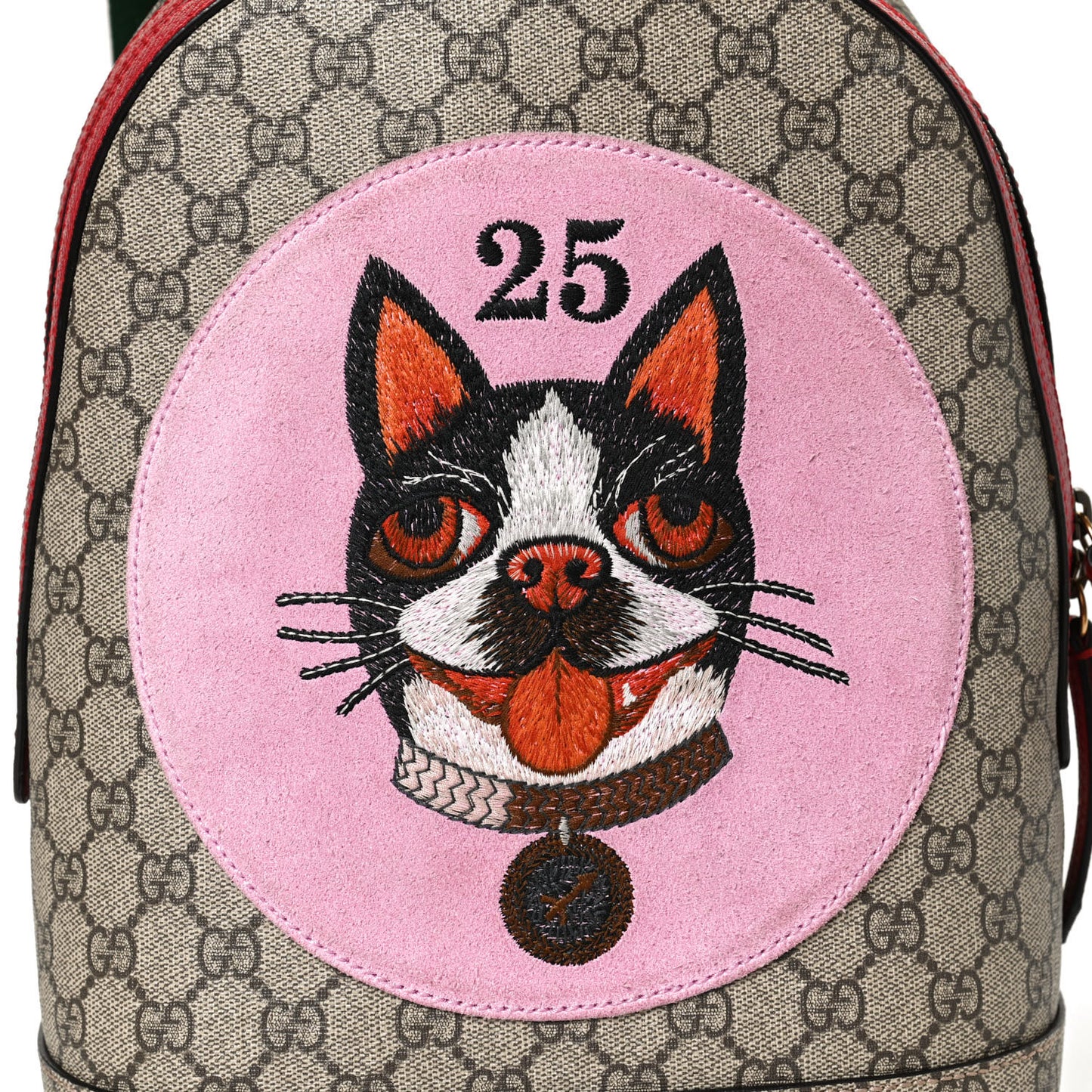 GG Supreme Monogram Web Bosco Patch Dome Backpack Beige Malva Hibiscus Red