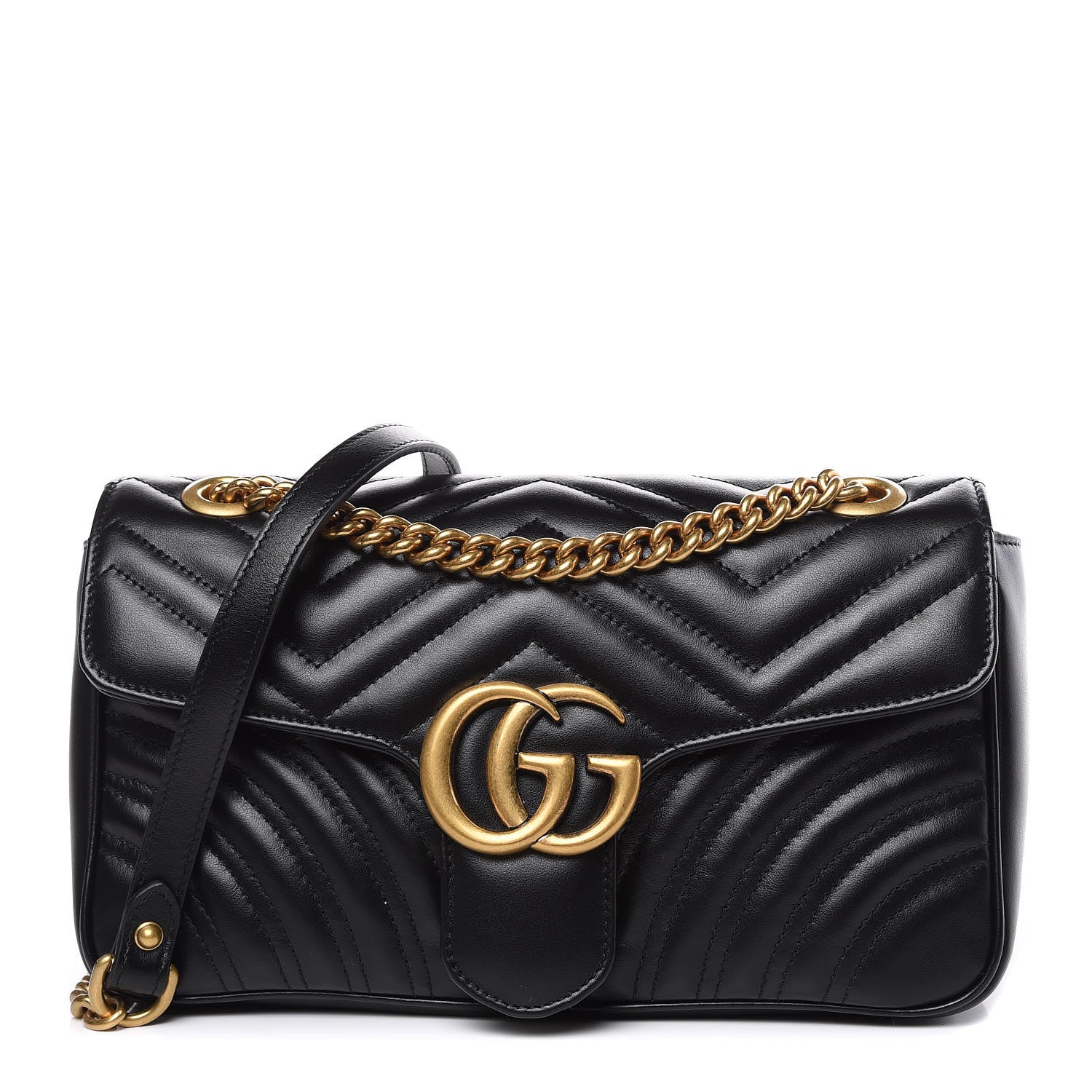 Gucci Calfskin Matelasse Small GG Marmont Shoulder Bag Black 1 of 9