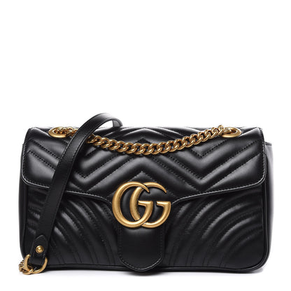Gucci Calfskin Matelasse Small GG Marmont Shoulder Bag Black 1 of 9