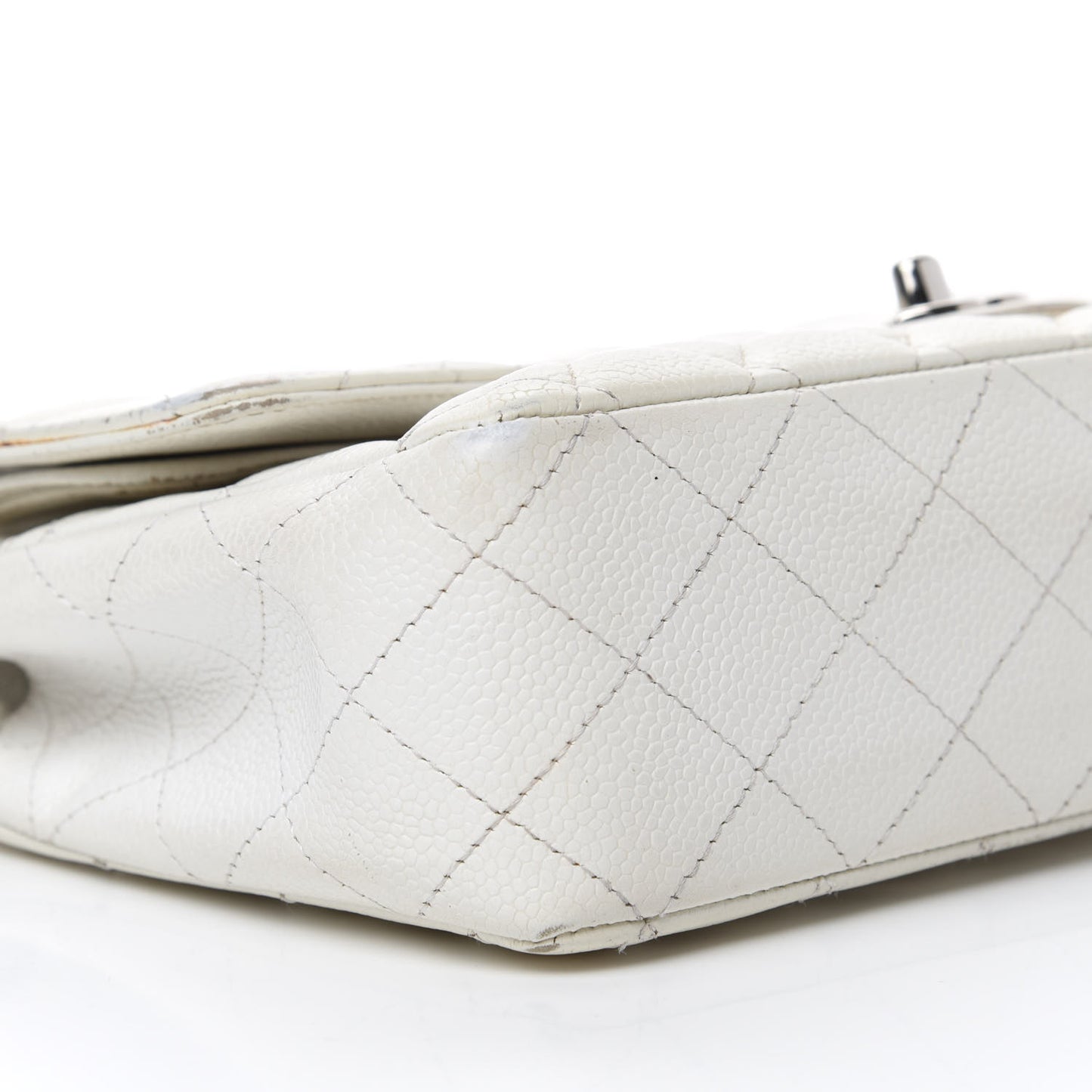 Caviar Quilted Medium Double Flap White