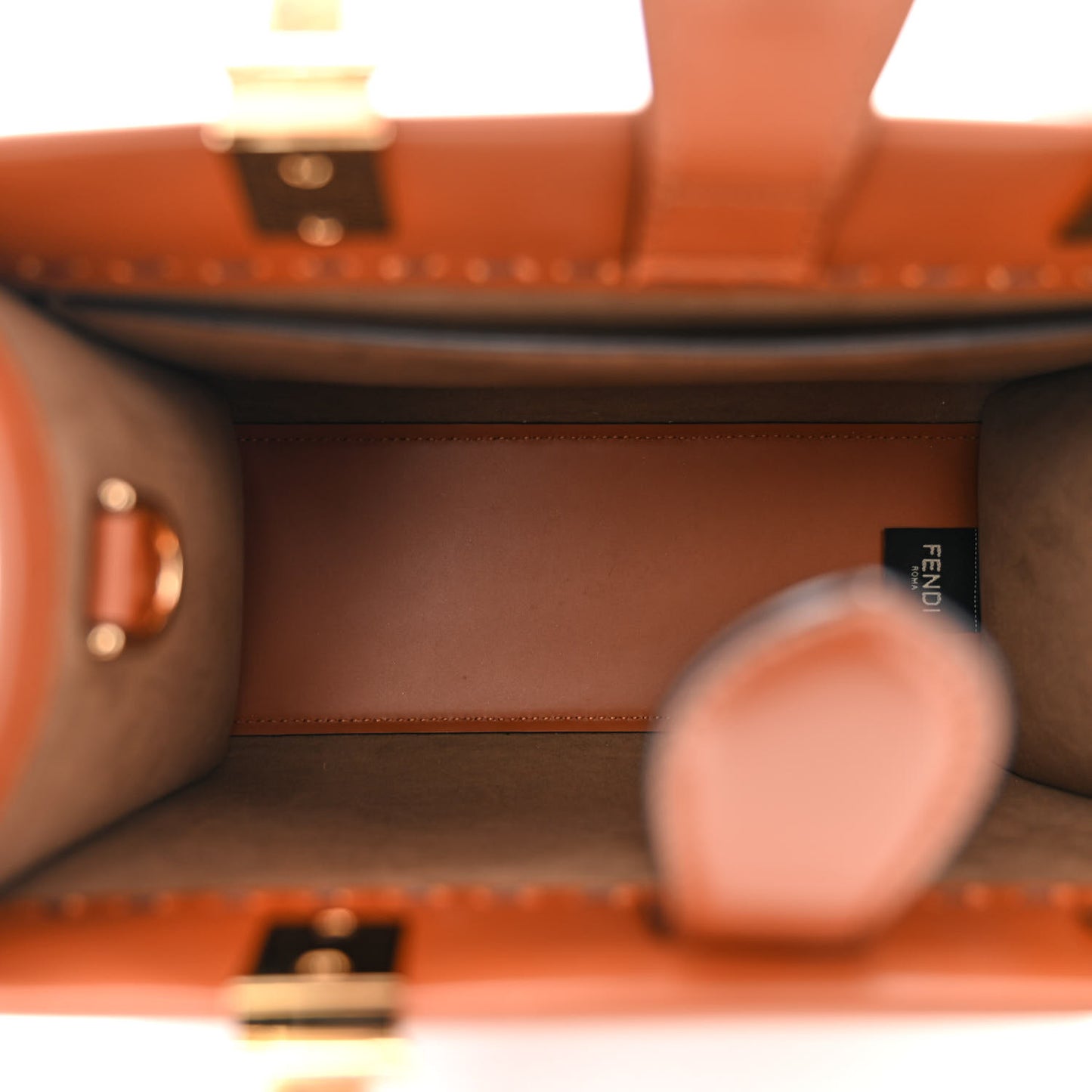 Vitello King Plexiglass Logo Embossed Small Fendi Sunshine Shopper Tote Cuoio