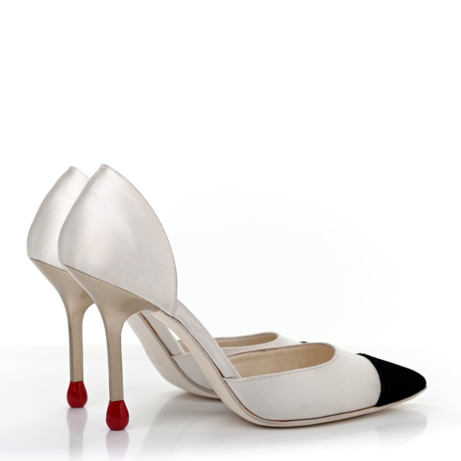 Chanel Satin Cap Toe Matchstick d'Orsay Pumps 38 White Black 3 of 4