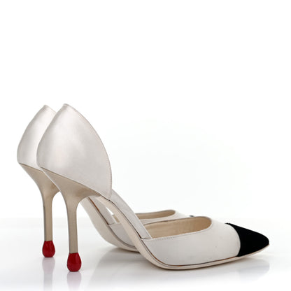 Chanel Satin Cap Toe Matchstick d'Orsay Pumps 38 White Black 3 of 4