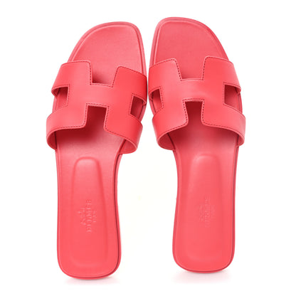 Hermes Box Calfskin Oran Sandals 38.5 Rouge Grenadine 2 of 10