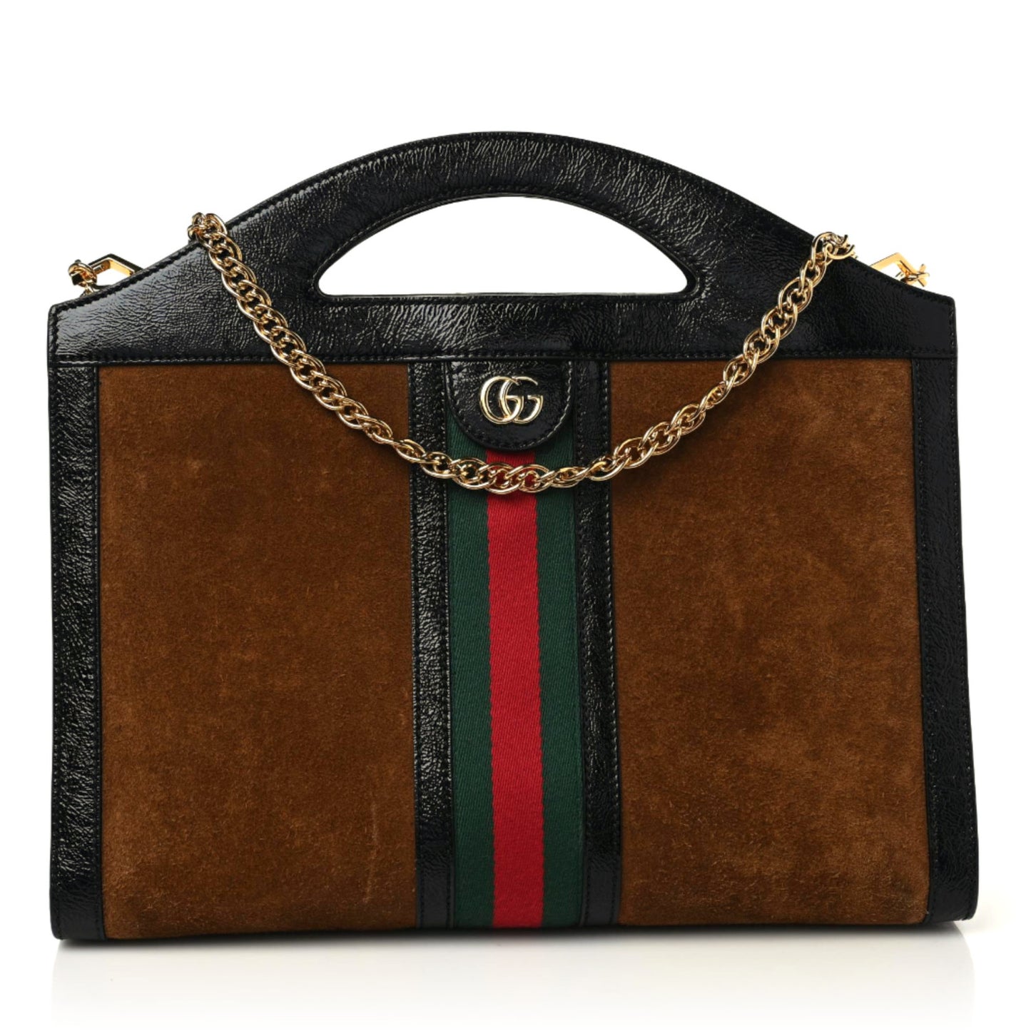 Suede Patent GG Web Medium Ophidia Top Handle Chain Nocciola Black