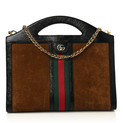 Gucci Suede Patent GG Web Medium Ophidia Top Handle Chain Nocciola Black 1 of 14