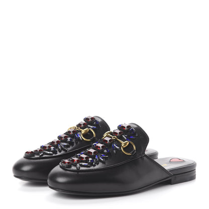 Gucci Malaga Kid Crystal Embroidered Womens Princetown Slippers 35 Black 3 of 7