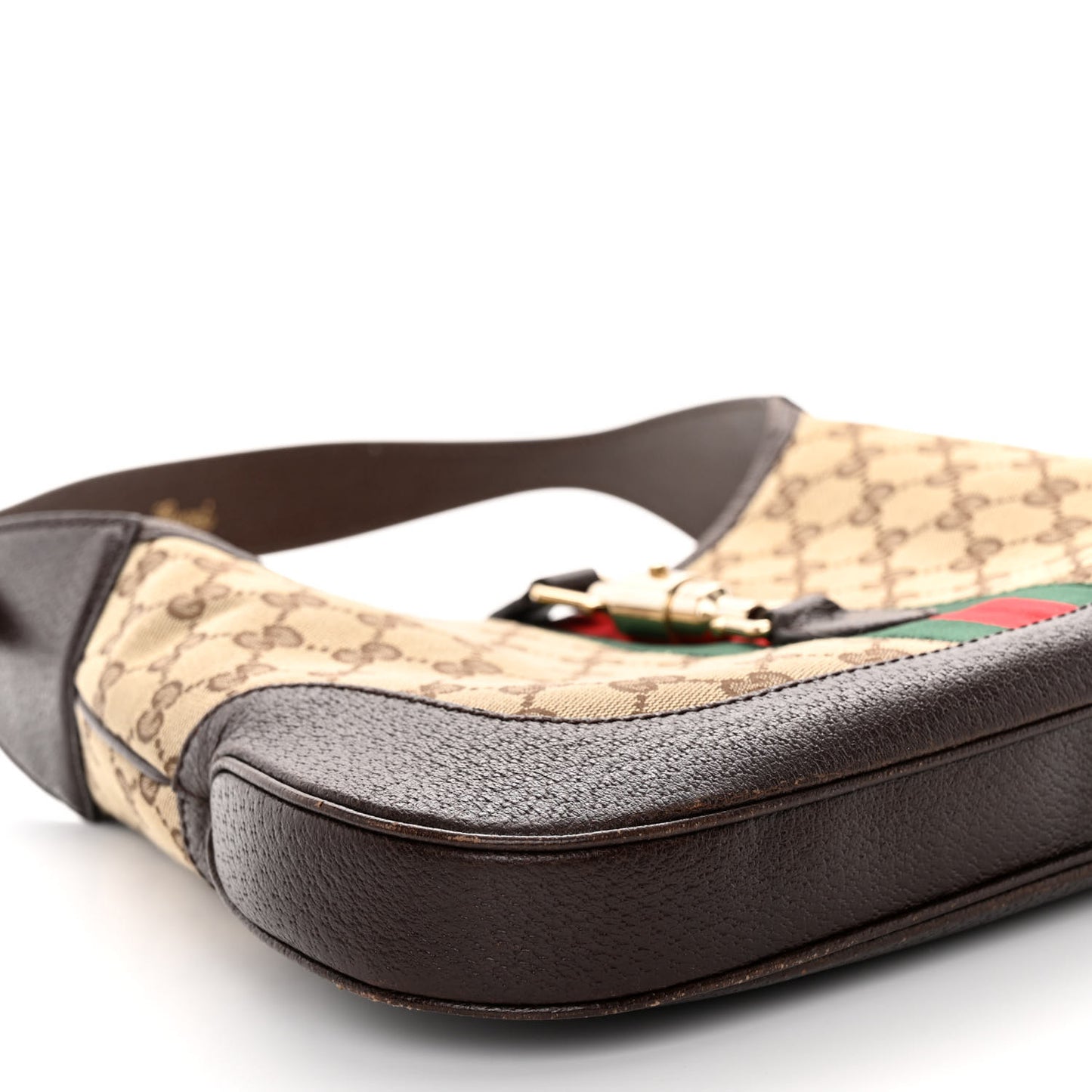 GG Supreme Monogram Azalea Calfskin Web Medium Jackie 1961 Hobo Beige Ebony Brown Sugar