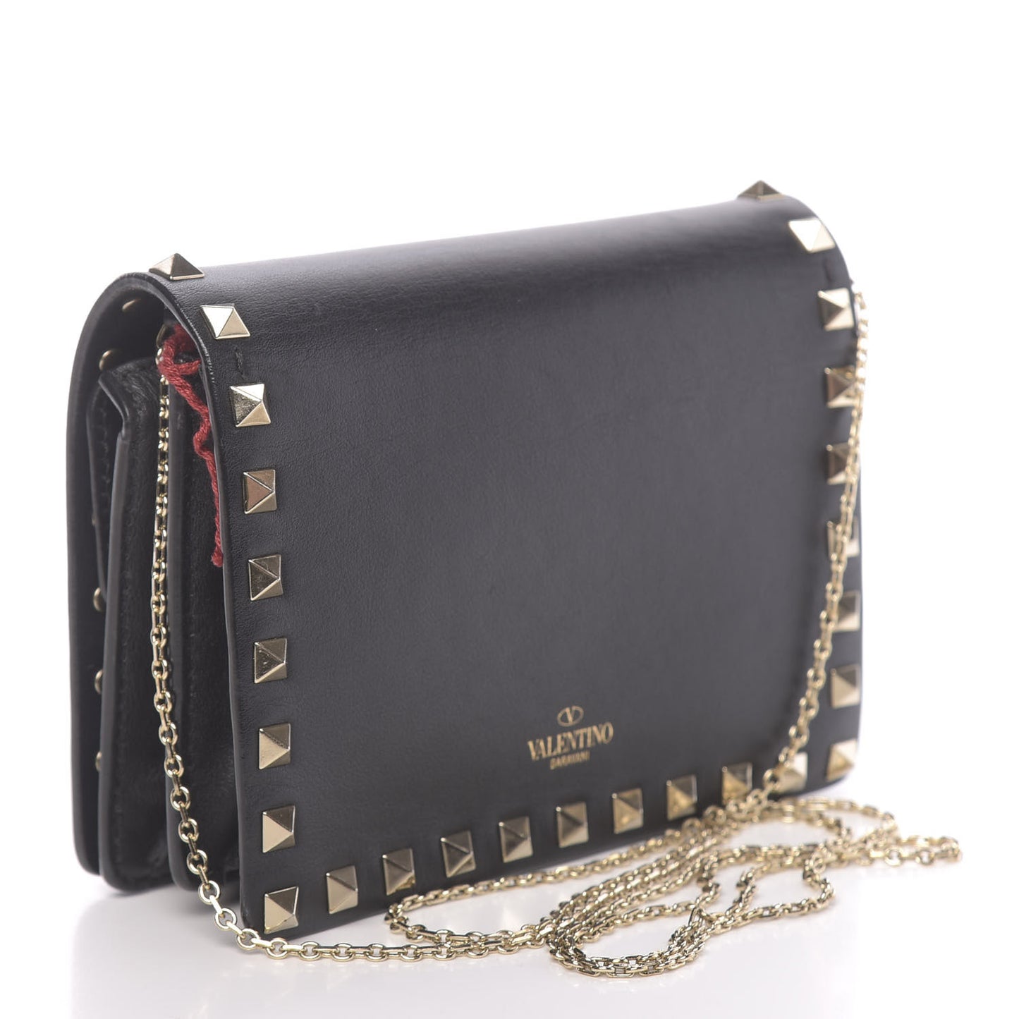 Calfskin Rockstud Wallet on Chain Black