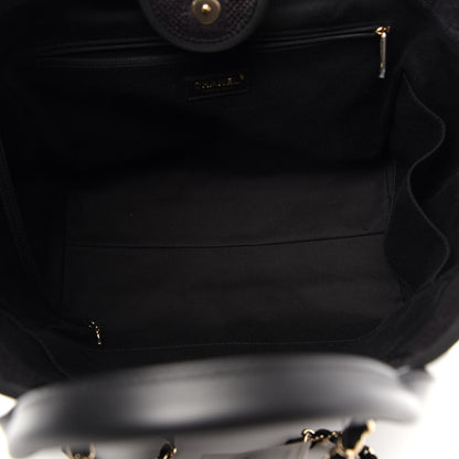 Chanel Mixed Fibers Calfskin Striped Medium Deauville Tote Black 6 of 11
