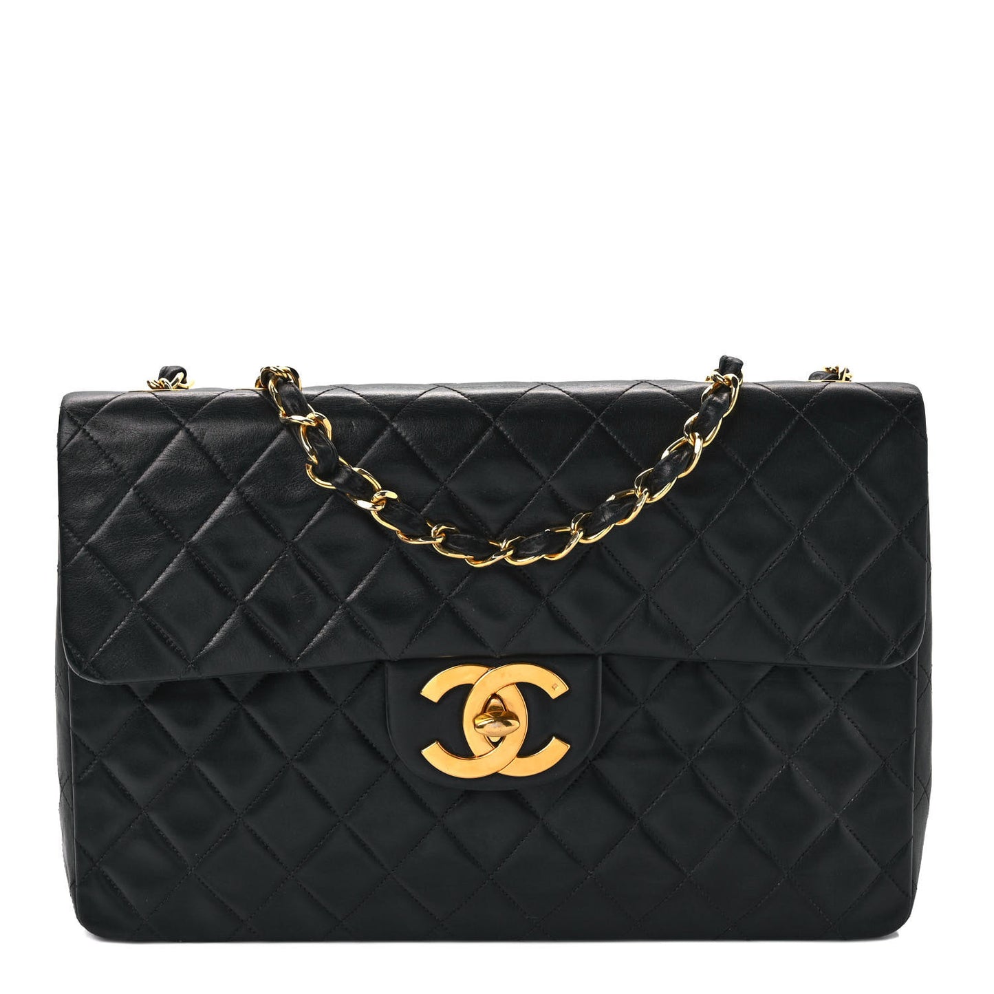 Lambskin Quilted XL Jumbo Single Flap Black