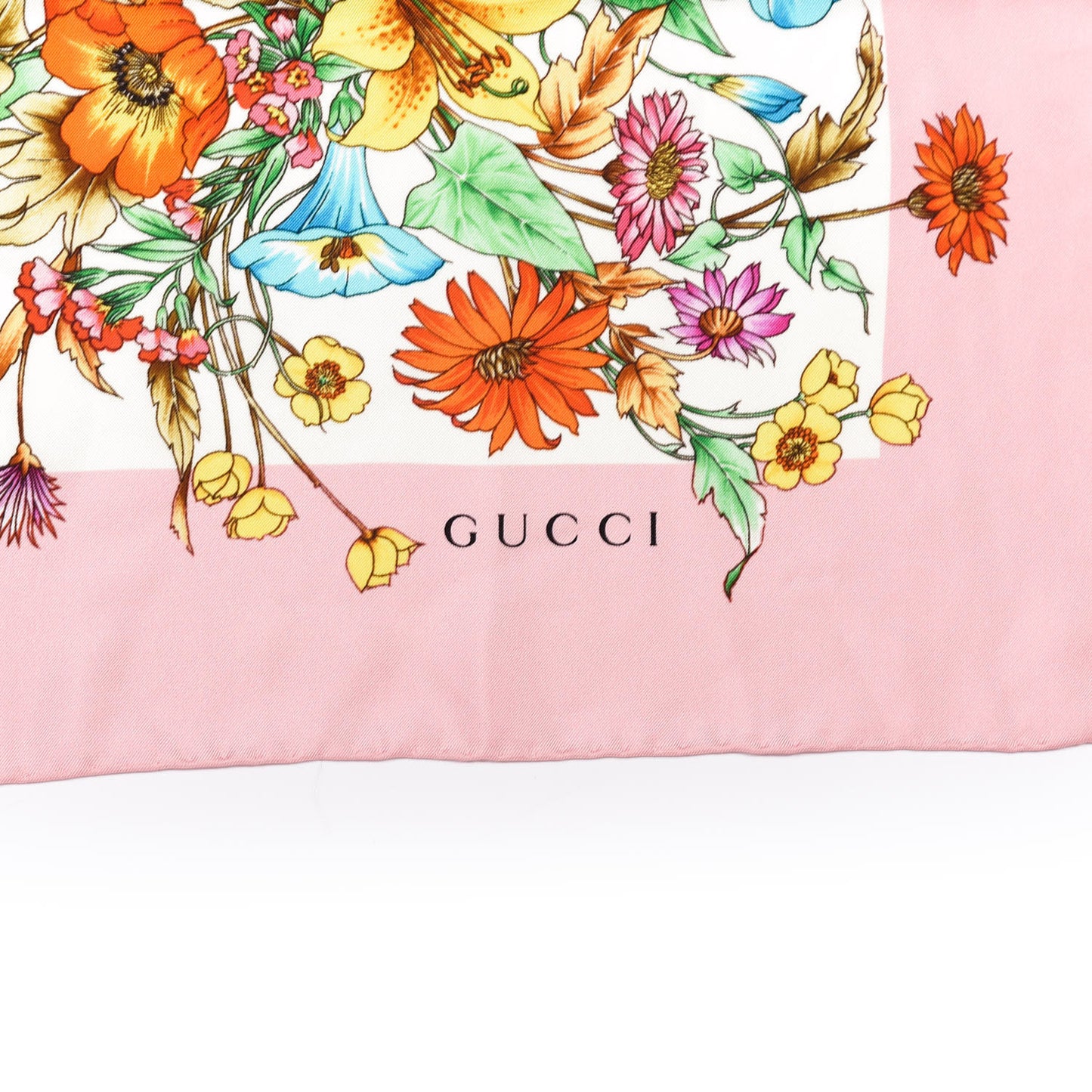 Silk Twill Eighties Bouquet Square Scarf Pink Ivory