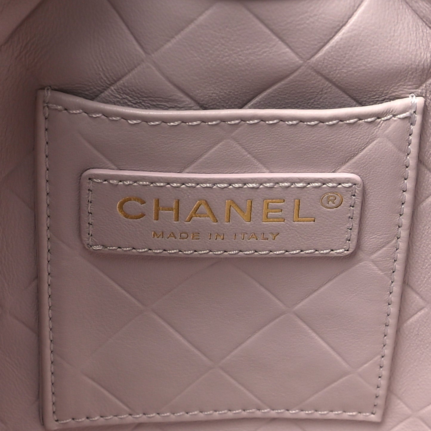 Shiny Aged Calfskin CC Chain Drawstring Bag Light Purple