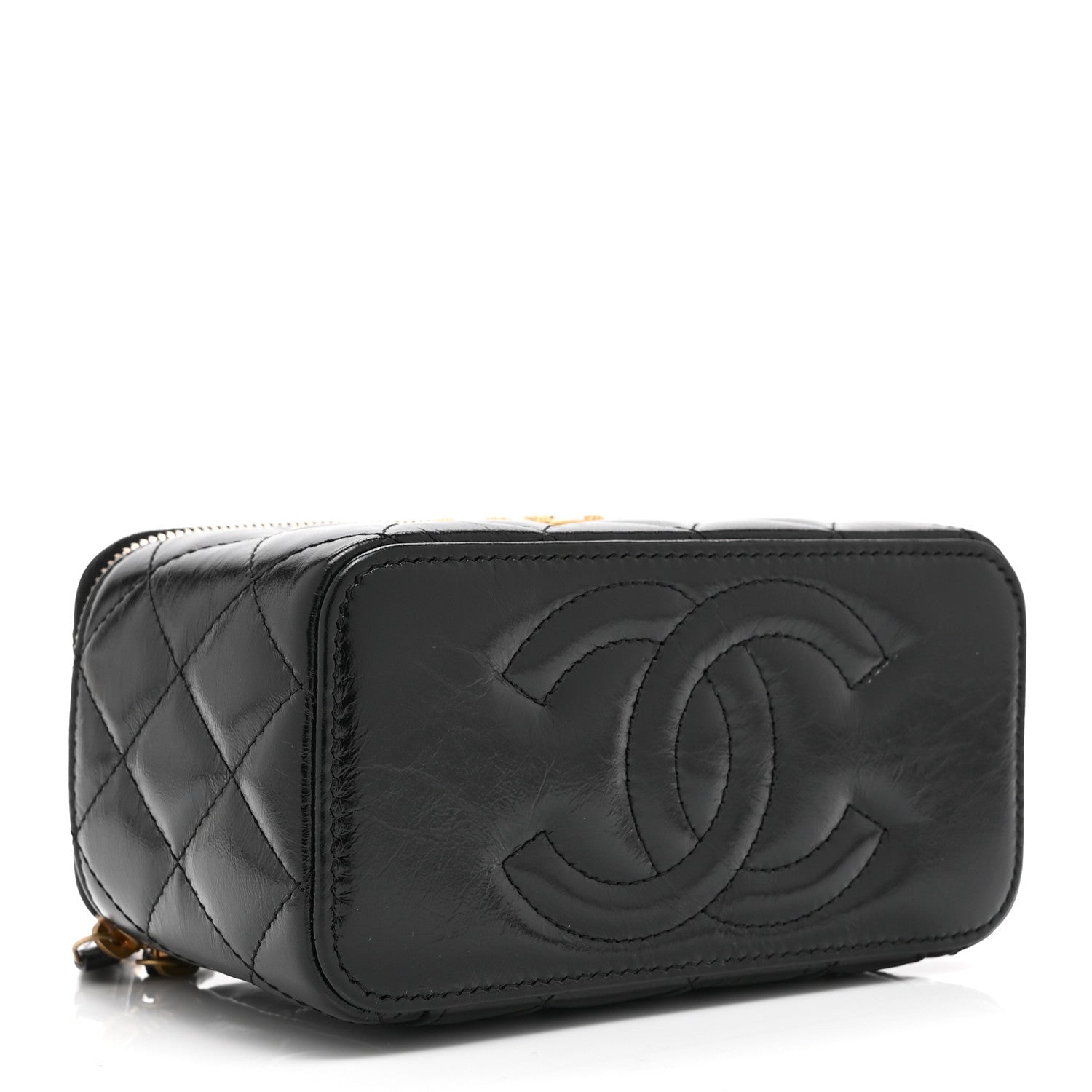 Chanel Shiny Lambskin Quilted Small Vanity Case With Chain Black 4 of 11