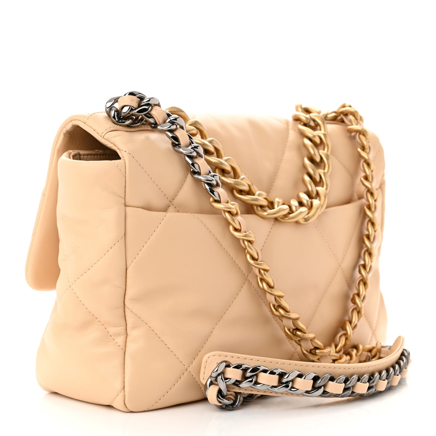 Goatskin Quilted Large Chanel 19 Flap Beige