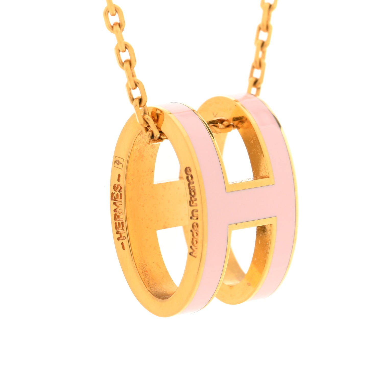 Lacquered Gold Pop H Pendant Necklace Rose Dragee