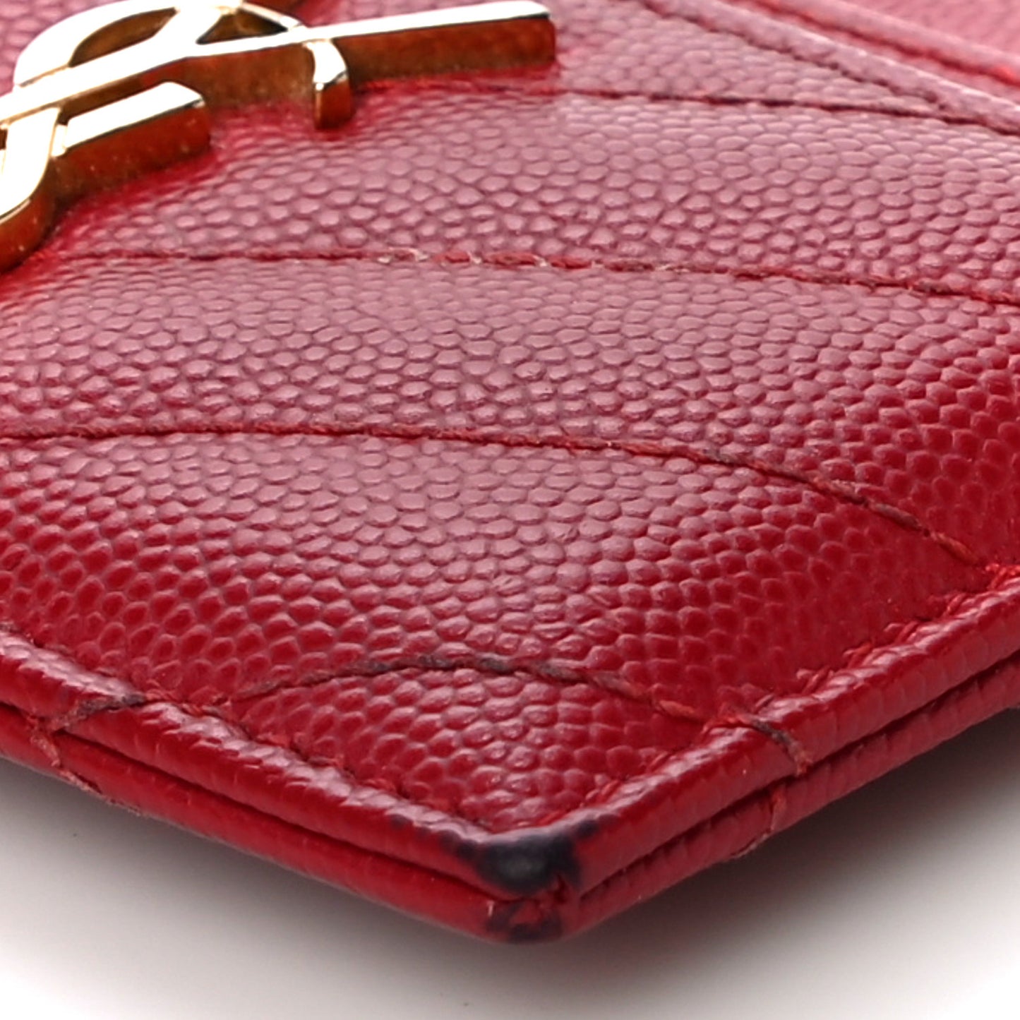 Grain De Poudre Matelasse Chevron Monogram Credit Card Case New Red