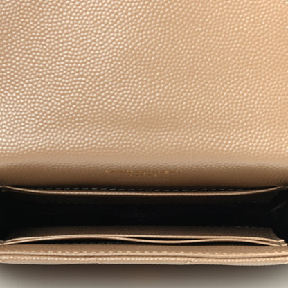 Saint Laurent Grain De Poudre Matelasse Chevron Small Monogram Envelope Wallet Dark Latte 3 of 3