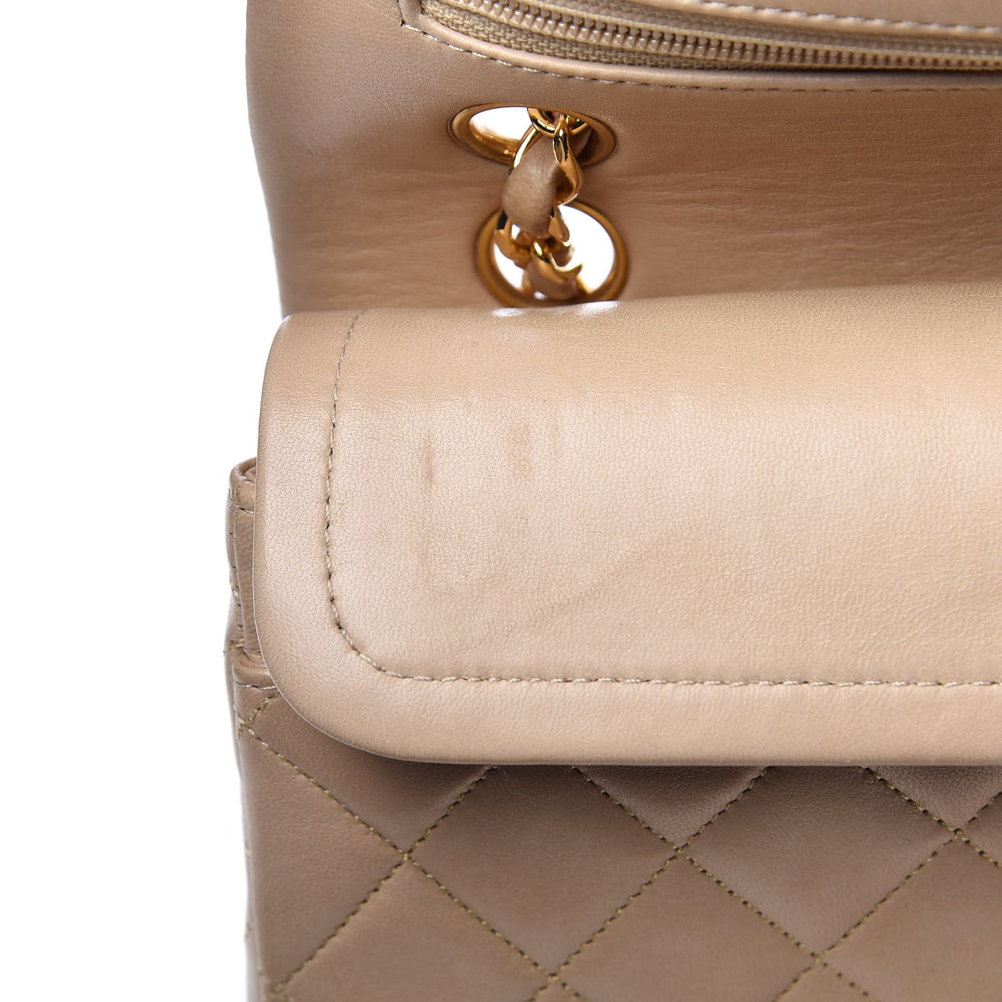 Lambskin Quilted Small Double Flap Beige