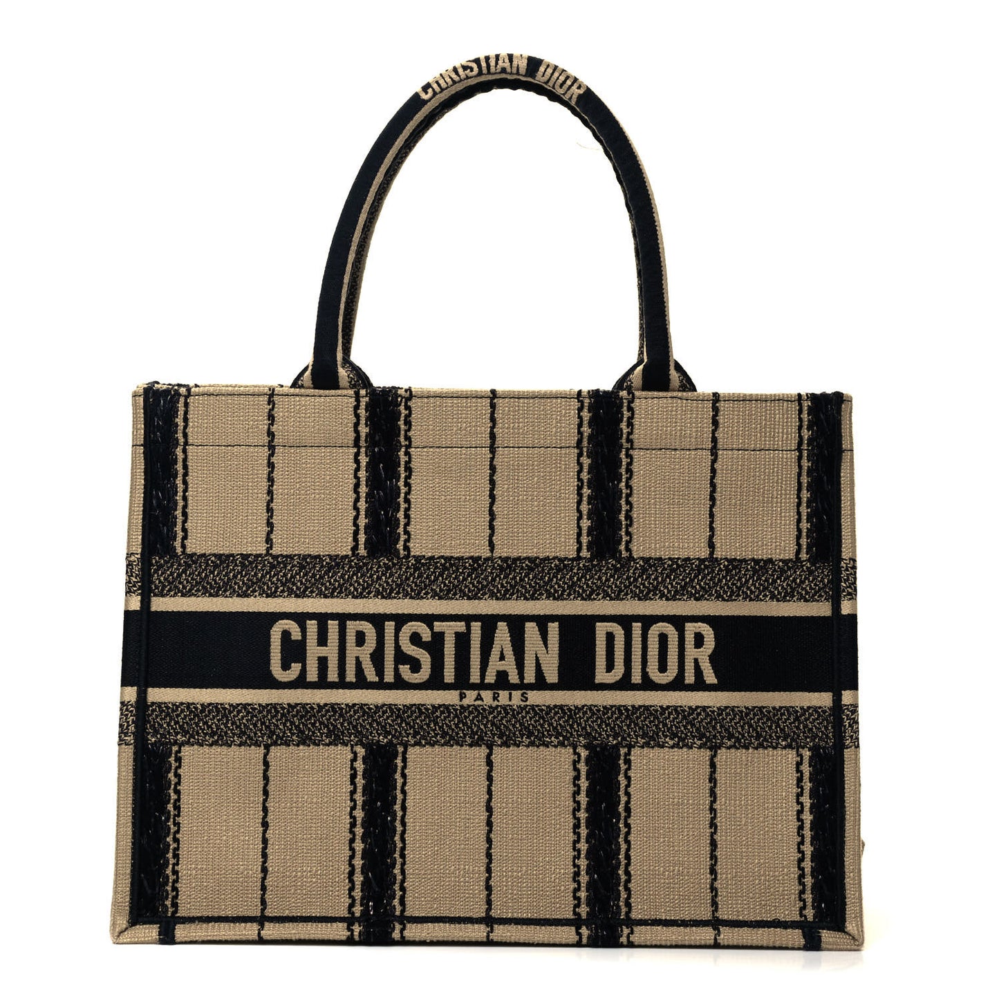 Canvas Embroidered Medium Bayadere Book Tote Black Beige