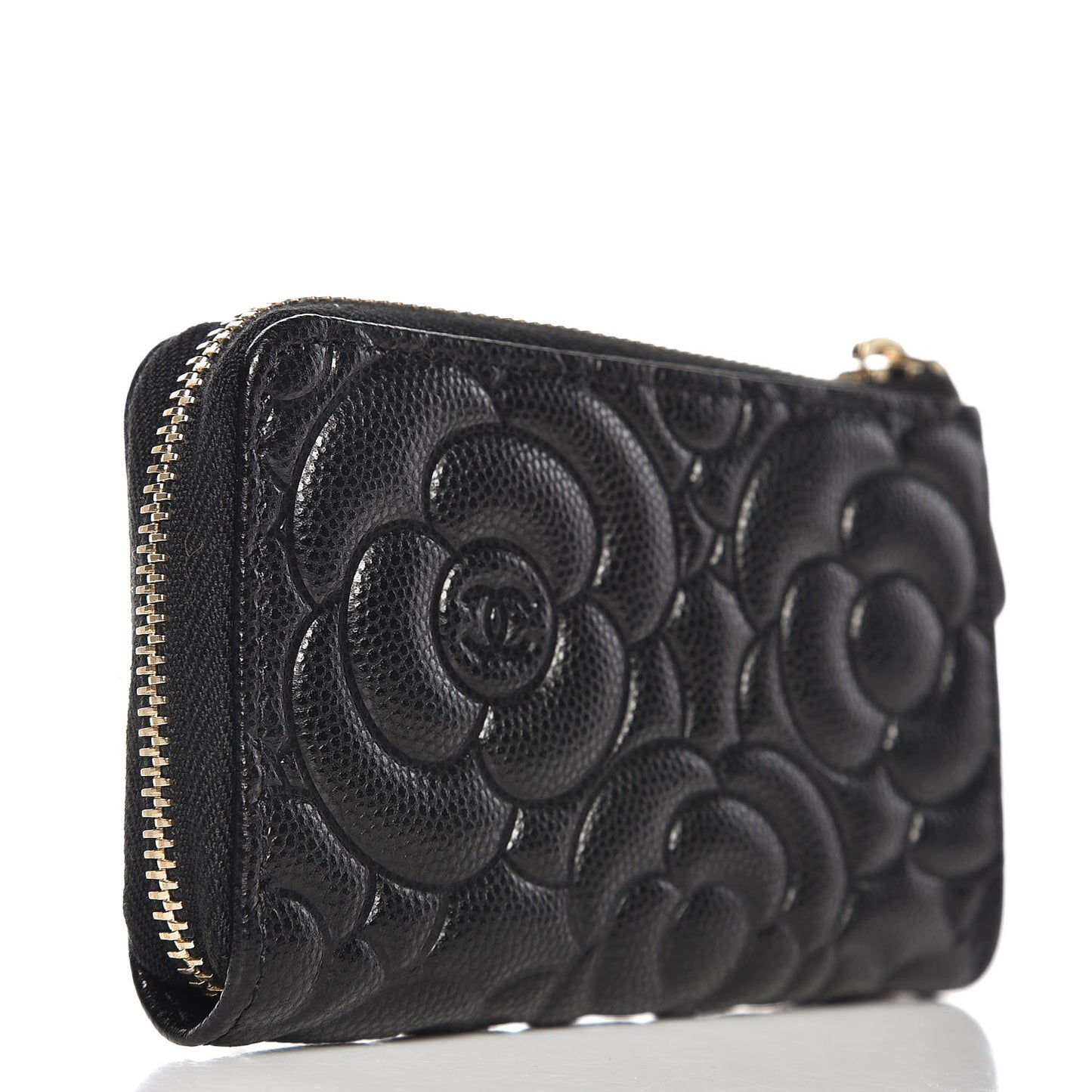 Caviar Camellia Embossed Key Holder Case Black