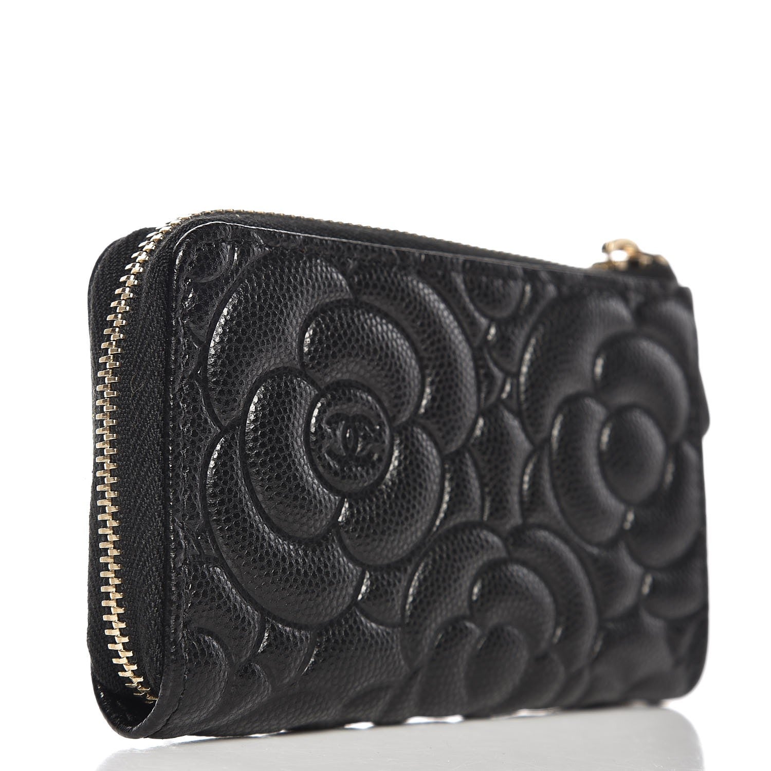 Chanel Caviar Camellia Embossed Key Holder Case Black 3 of 8