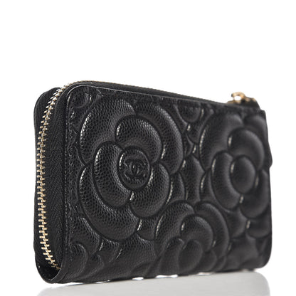 Chanel Caviar Camellia Embossed Key Holder Case Black 3 of 8