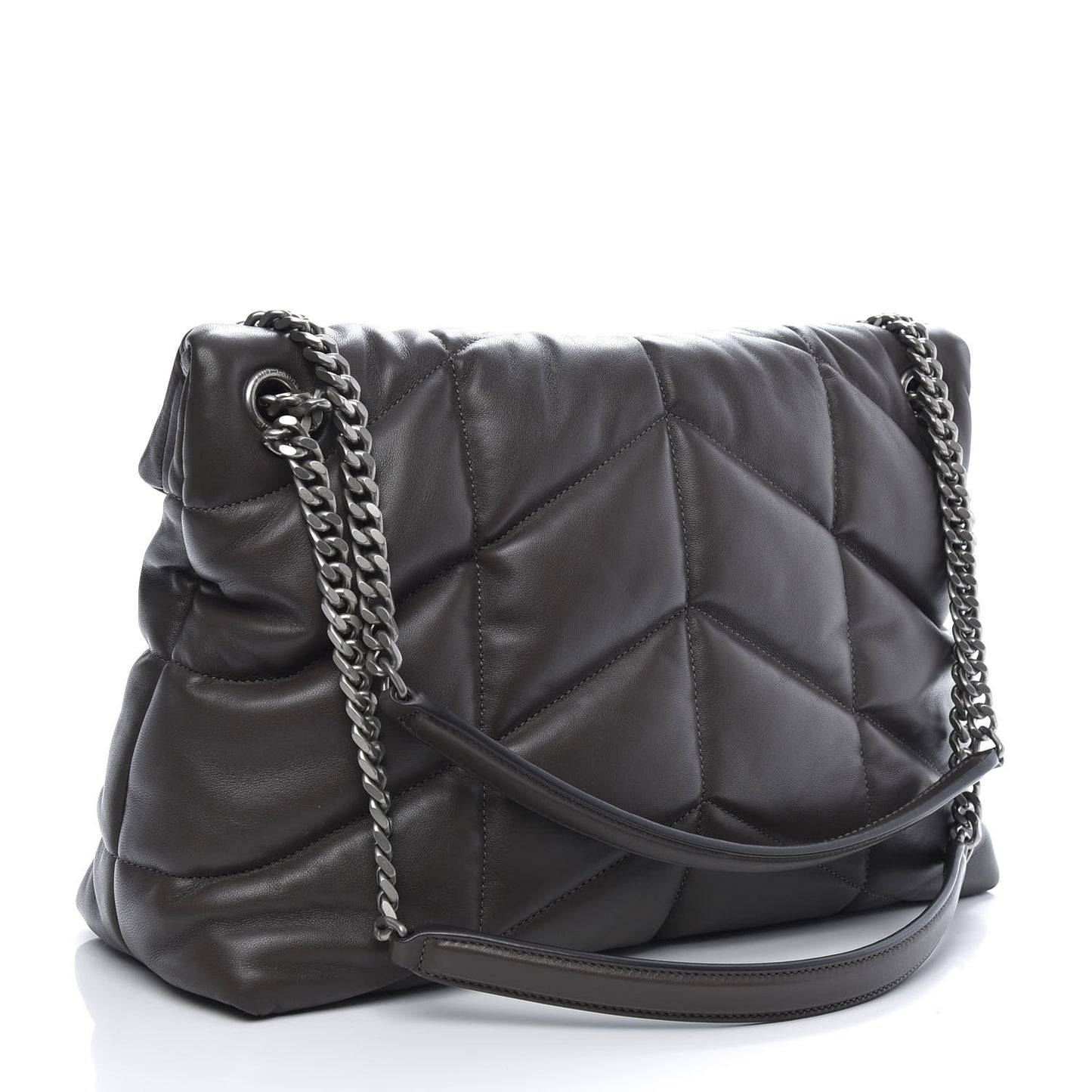 Lambskin Quilted Medium Loulou Puffer Monogram Chain Satchel Concrete