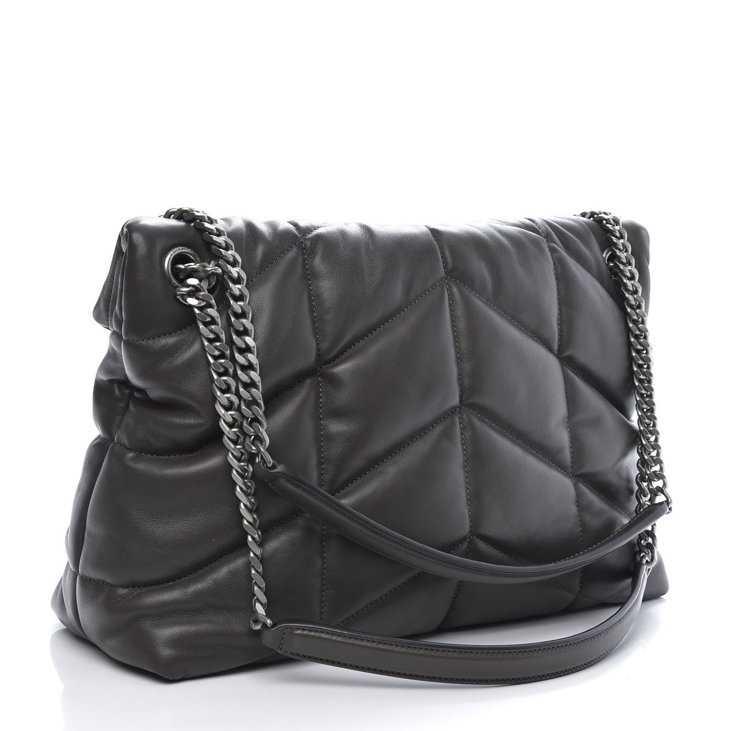 Saint Laurent Lambskin Quilted Medium Loulou Puffer Monogram Chain Satchel Concrete 3 of 13