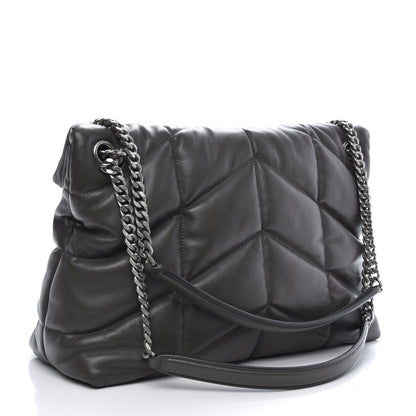Saint Laurent Lambskin Quilted Medium Loulou Puffer Monogram Chain Satchel Concrete 3 of 13