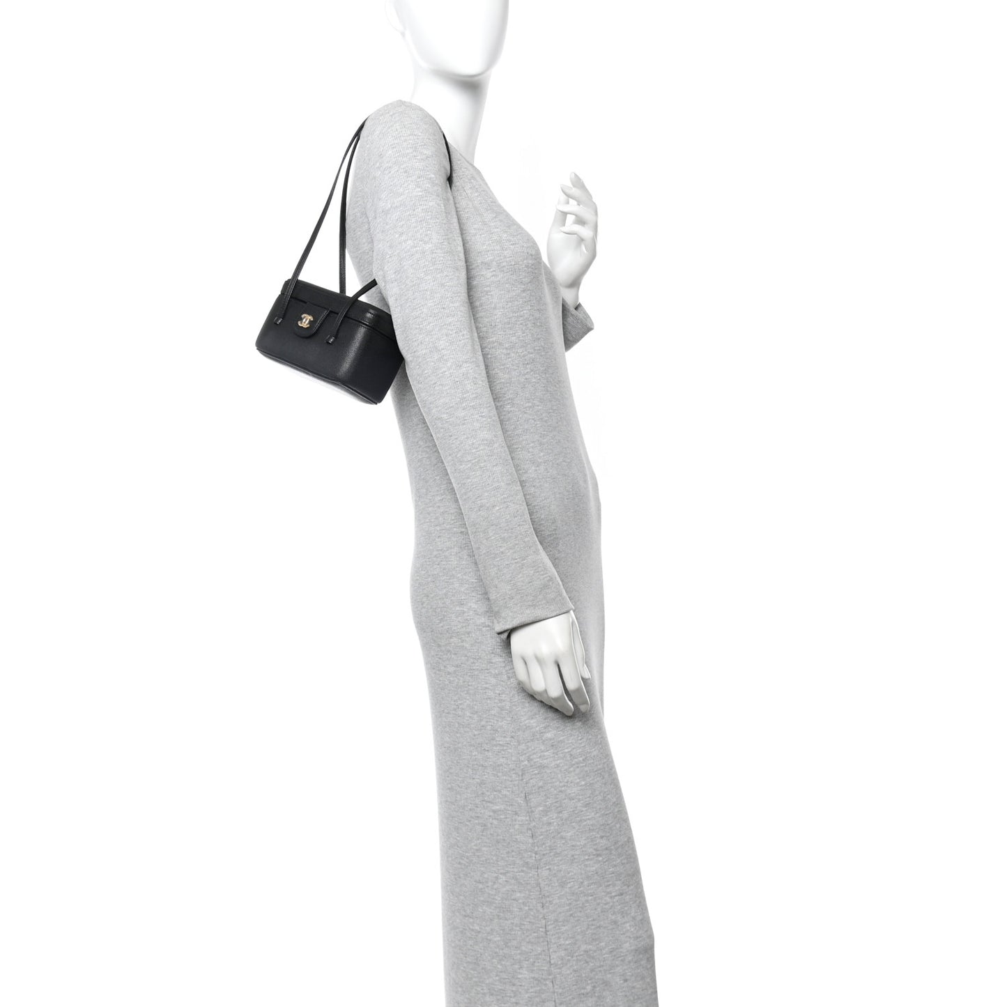 Shiny Caviar Preppy Coco Long Vanity With Strap Black