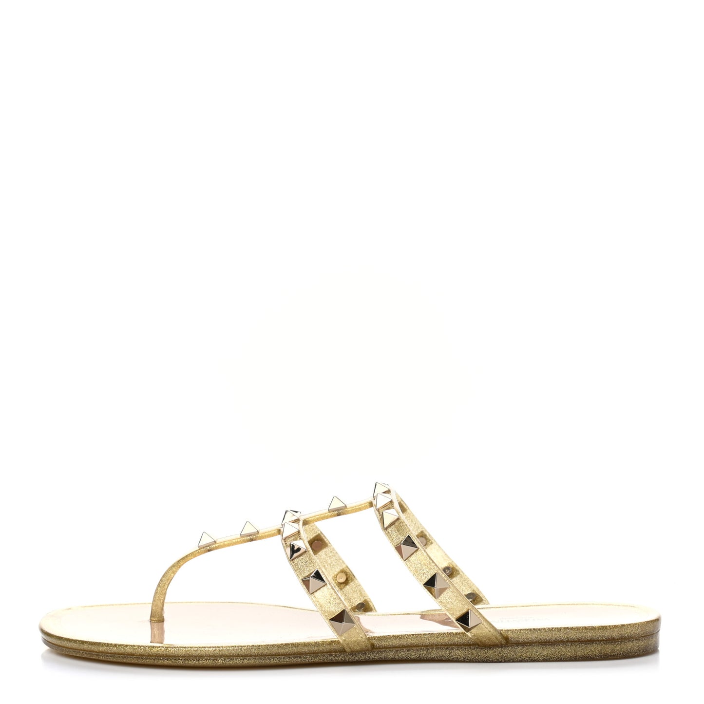 PVC Jelly Glitter Rockstud Caged Flat Thong Sandals 39 Oro